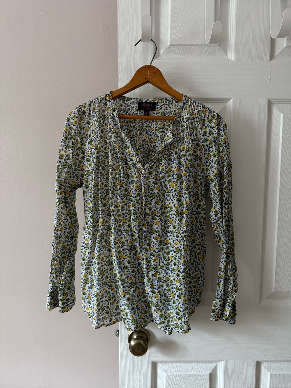 Liberty Fabric J.Crew Floral Button Down Blouse Women’s 4 Green Yellow
